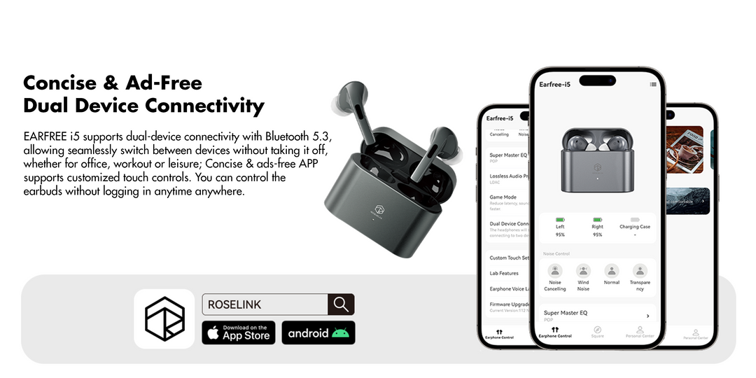 Rose Technics - Audio - ROSESELSA Earfree i5 True Wireless TWS Noise Cancelling Earbuds - Keebz N Cables