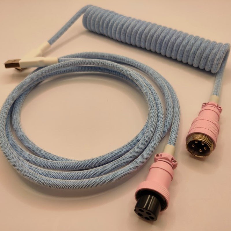 Baby Blue Tri-colour Mechanical Keyboard Coiled Cable GX16 - Keebz N CablesCables