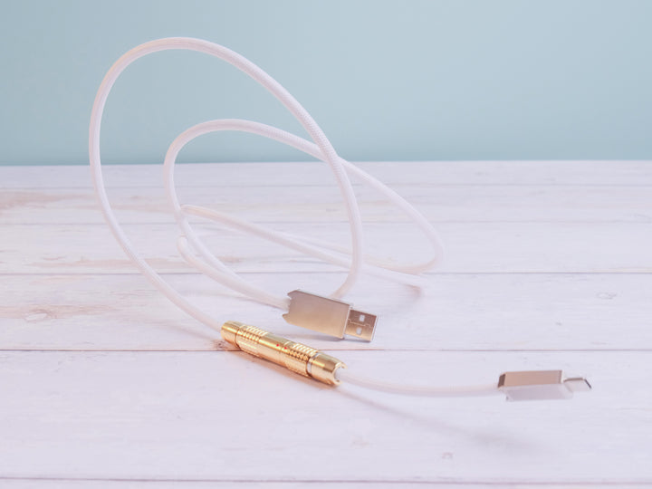 Keebz N Cables - Cables - White N Gold Mechanical Keyboard Straight LEMO Cable - Keebz N Cables