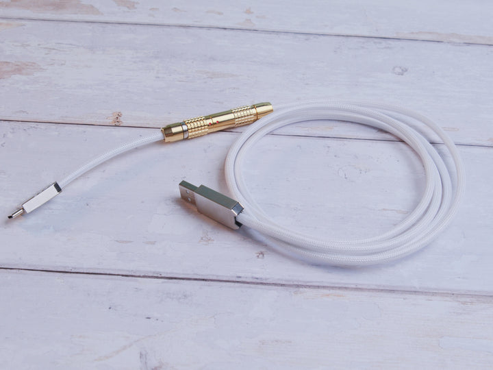 Keebz N Cables - Cables - White N Gold Mechanical Keyboard Straight LEMO Cable - Keebz N Cables