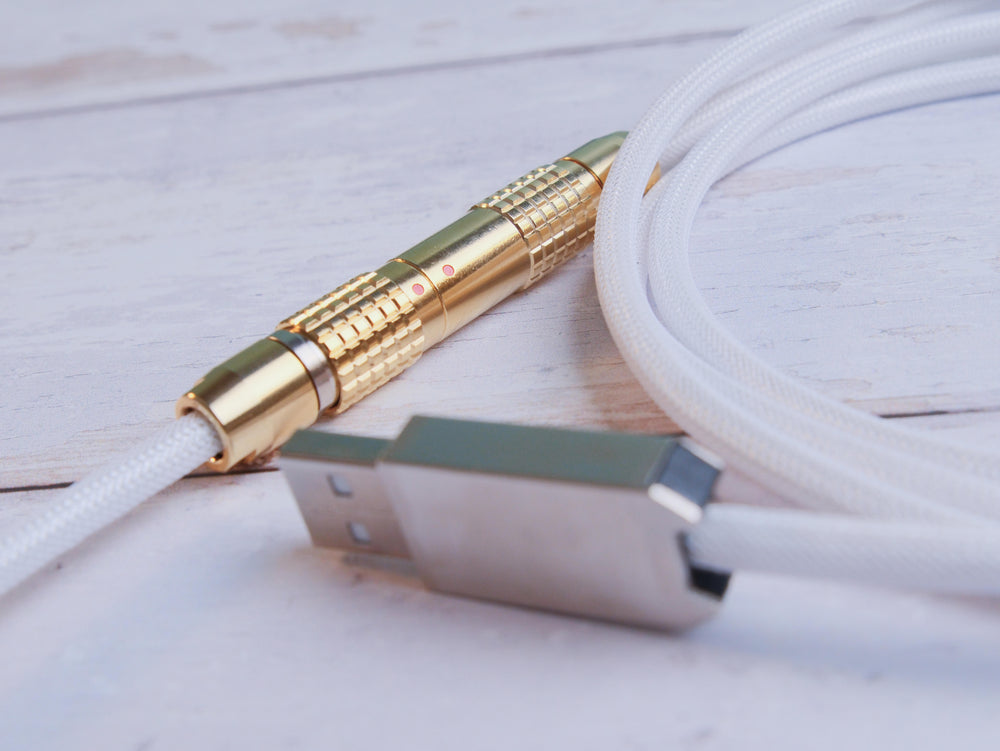 Keebz N Cables - Cables - White N Gold Mechanical Keyboard Straight LEMO Cable - Keebz N Cables