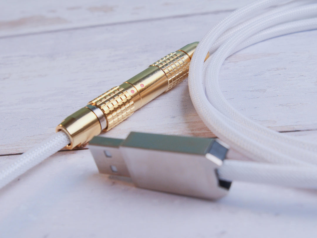 Keebz N Cables - Cables - White N Gold Mechanical Keyboard Straight LEMO Cable - Keebz N Cables