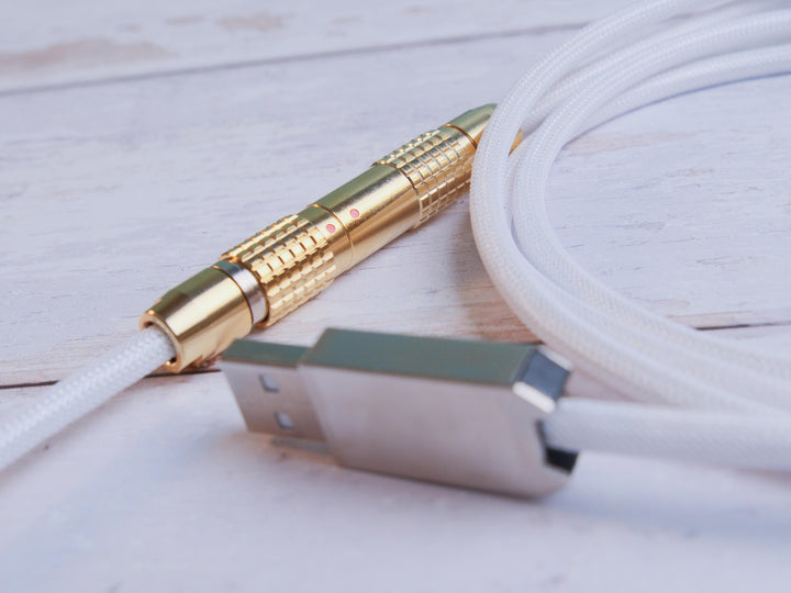 Keebz N Cables - Cables - White N Gold Mechanical Keyboard Straight LEMO Cable - Keebz N Cables