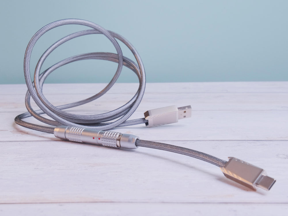 Keebz N Cables - Cables - Silver Mechanical Keyboard Straight LEMO Cable - Keebz N Cables