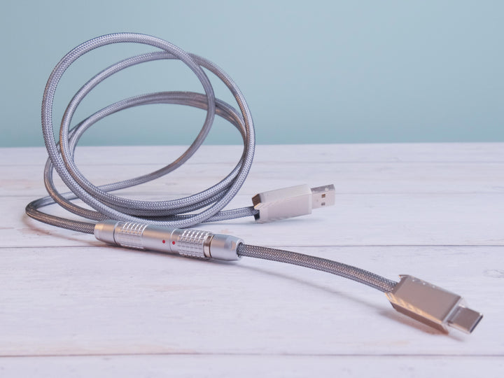 Keebz N Cables - Cables - Silver Mechanical Keyboard Straight LEMO Cable - Keebz N Cables