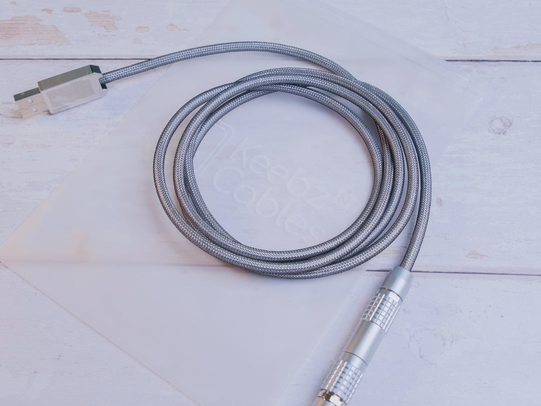 Keebz N Cables - Cables - Silver Mechanical Keyboard Straight LEMO Cable - Keebz N Cables