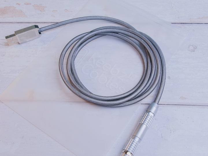 Keebz N Cables - Cables - Silver Mechanical Keyboard Straight LEMO Cable - Keebz N Cables