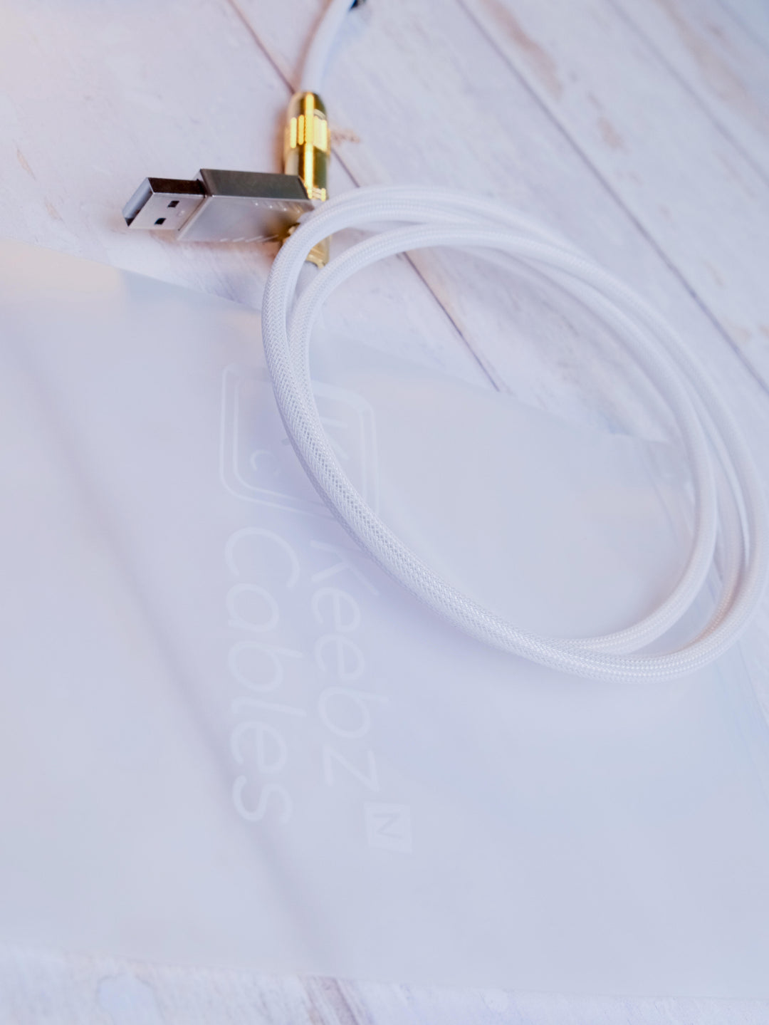 Keebz N Cables - Cables - White N Gold Mechanical Keyboard Straight LEMO Cable - Keebz N Cables