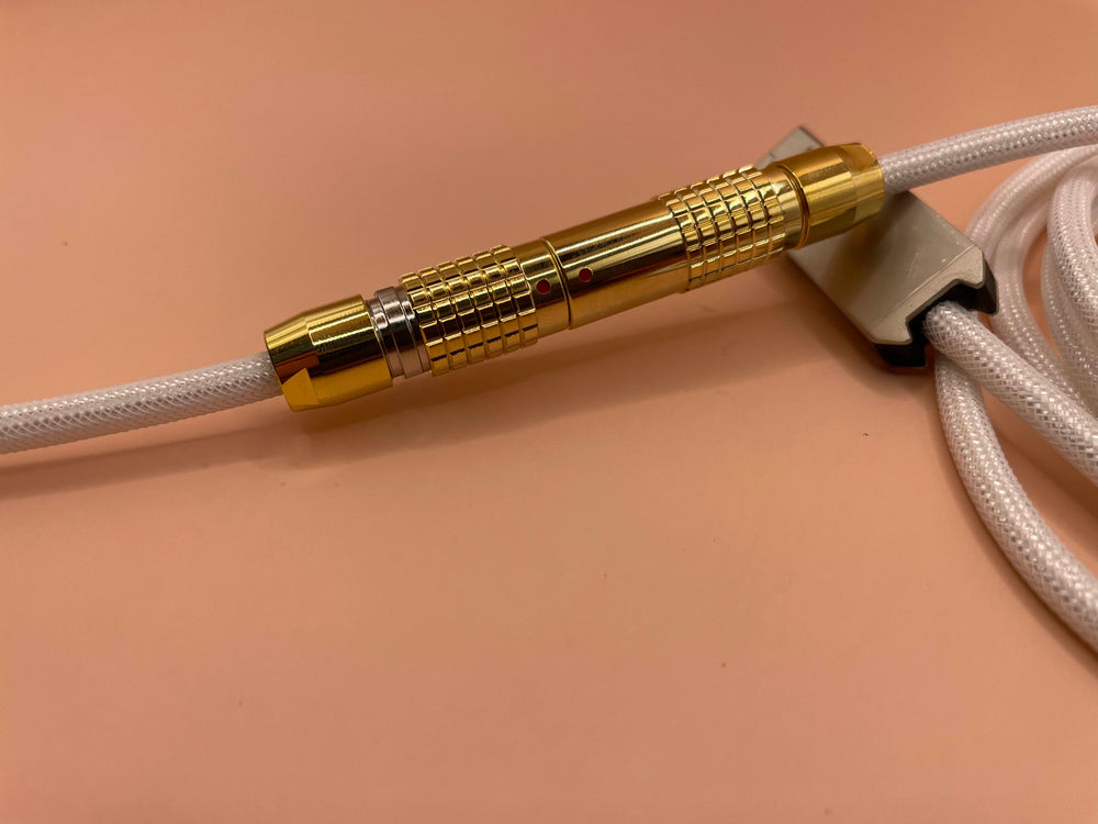 Keebz N Cables - Cables - White N Gold Mechanical Keyboard Straight LEMO Cable - Keebz N Cables