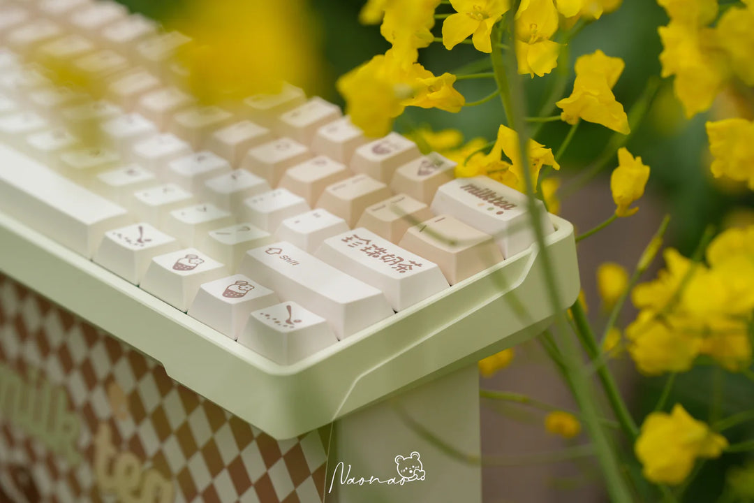 QwertyKeys Pearl Milk Tea Dye-sub PBT Keycaps – Keebz N Cables