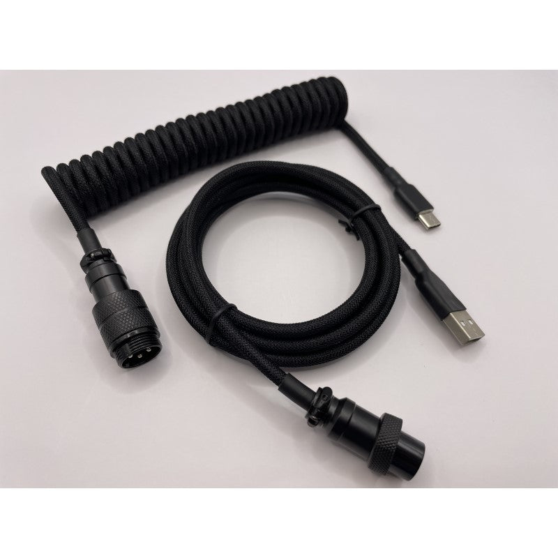 Triple Black Mechanical Keyboard Coiled Cable GX16 - Keebz N CablesCables
